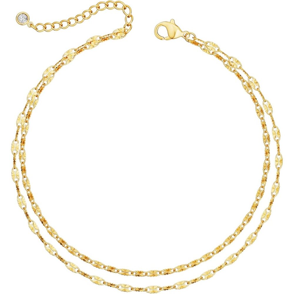 Dainty 14k Gold Plated Ankle Bracelets For Women, Waterproof 14k Gold Plated Lin